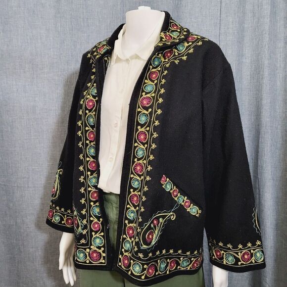 Unique Vintage Wool Embroidered Jacket 90s PASSPORTS OF PIER 1 Indian Women's M - Picture 4 of 16